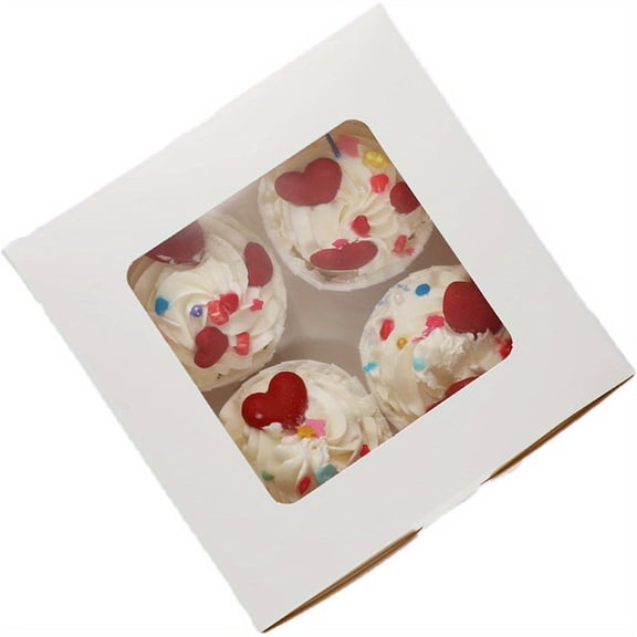 20- PCS Cupcake Boxes Bulk with Clear Display Window Hold 4 Standard Cupcakes, Disposable Food Grade White Cupcake Carrier Cupcake Container, Perfect for Cupcakes Muffins Cookies Pastries