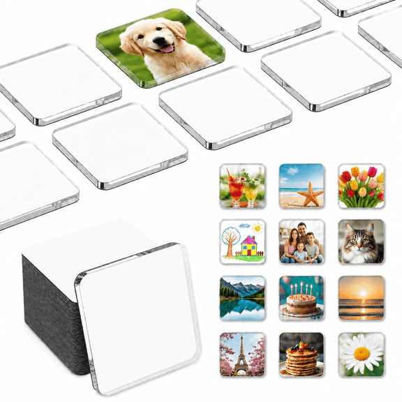 20 PCS DIY Acrylic Fridge Magnet Kit, Clear Square Magnetic Patches with Adhesive Backing for Photo Crafts, Office, Classroom, Cabinets, Kitchen Decor