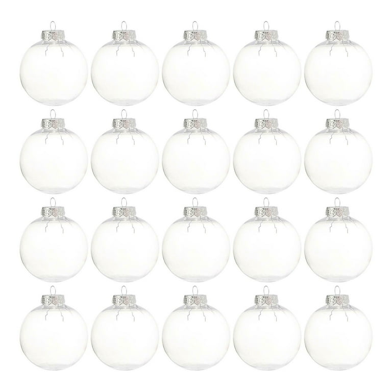 20 Pcs DIY Clear Plastic Fillable Ornament Christmas Balls with Removable Silver Metal Cap for Christmas 8cm