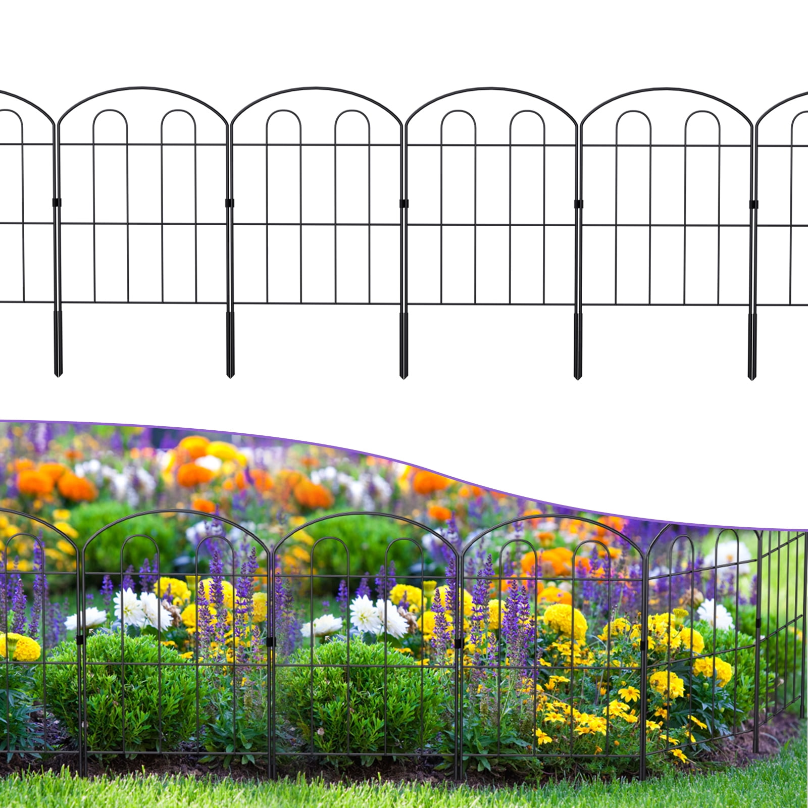 Oumilen 20 pcs Decorative Garden Fence, 24" (H) x 22 ft (L) Metal Patio Ground Fence Outdoor