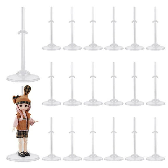 20 PCS Doll Stands, Transparent Plastic Doll Holder, Doll Display Stand, Action Figure Display Rack, Doll Support with Adjustable Waist Clip for 11" to 13" Tall Dolls