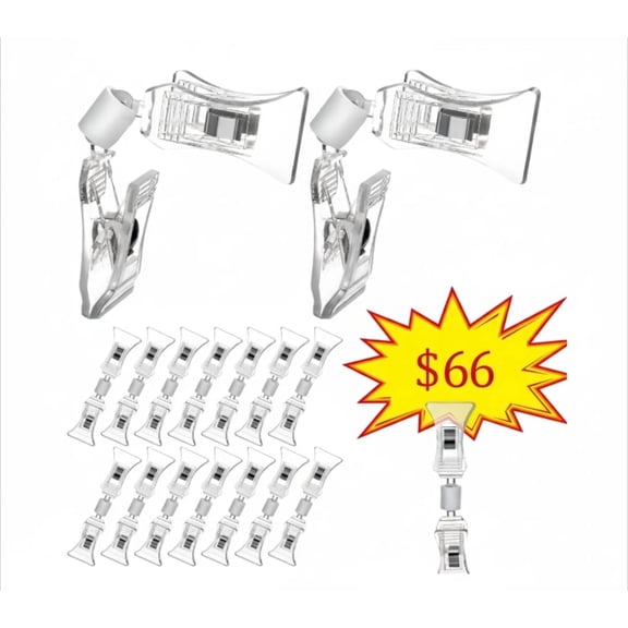 20 PCS Double Sided Sign Clips, Clear Rotatable Price Tag Holders, Mini Plastic Display Clips for Retail Store Shelf Labels
