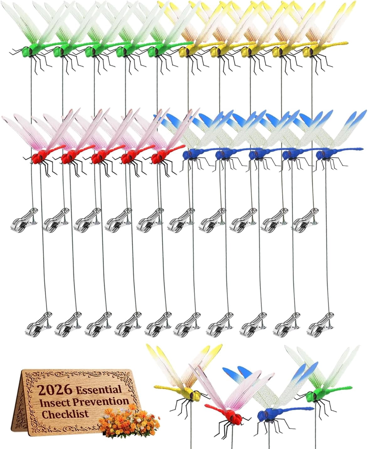 20 PCS Dragonfly Clips for Bugs Repellent Outdoor, 3D Artificial Dragonfly Garden Stakes Decor, Dragonfly Clips to Keep Bugs Away Yard Patio Hat Golf (4 Color Set)