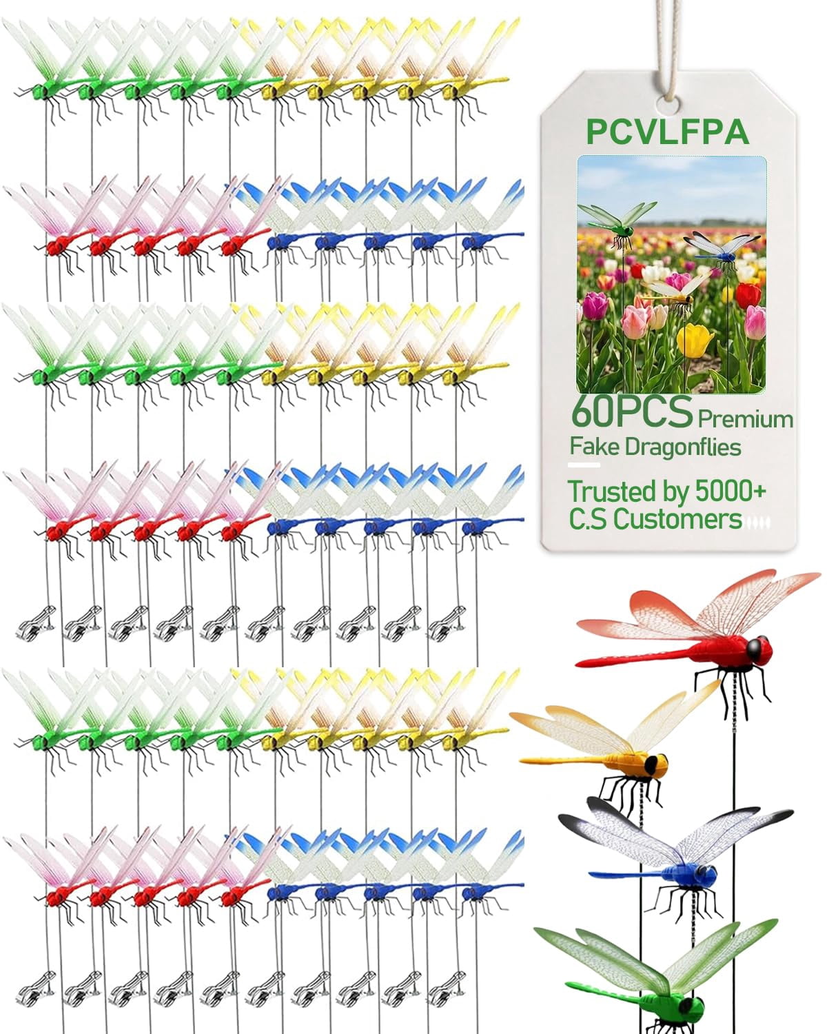 20 PCS Dragonfly Clips to Keep Bugs Away,Fake Dragon Flies,Clip on Dragonflies for Bug Repellent,Realistic Fly Decoy Wasp Deterrent,3D Outdoor Garden Artificial Hat Rod Stakes Gardening Decor