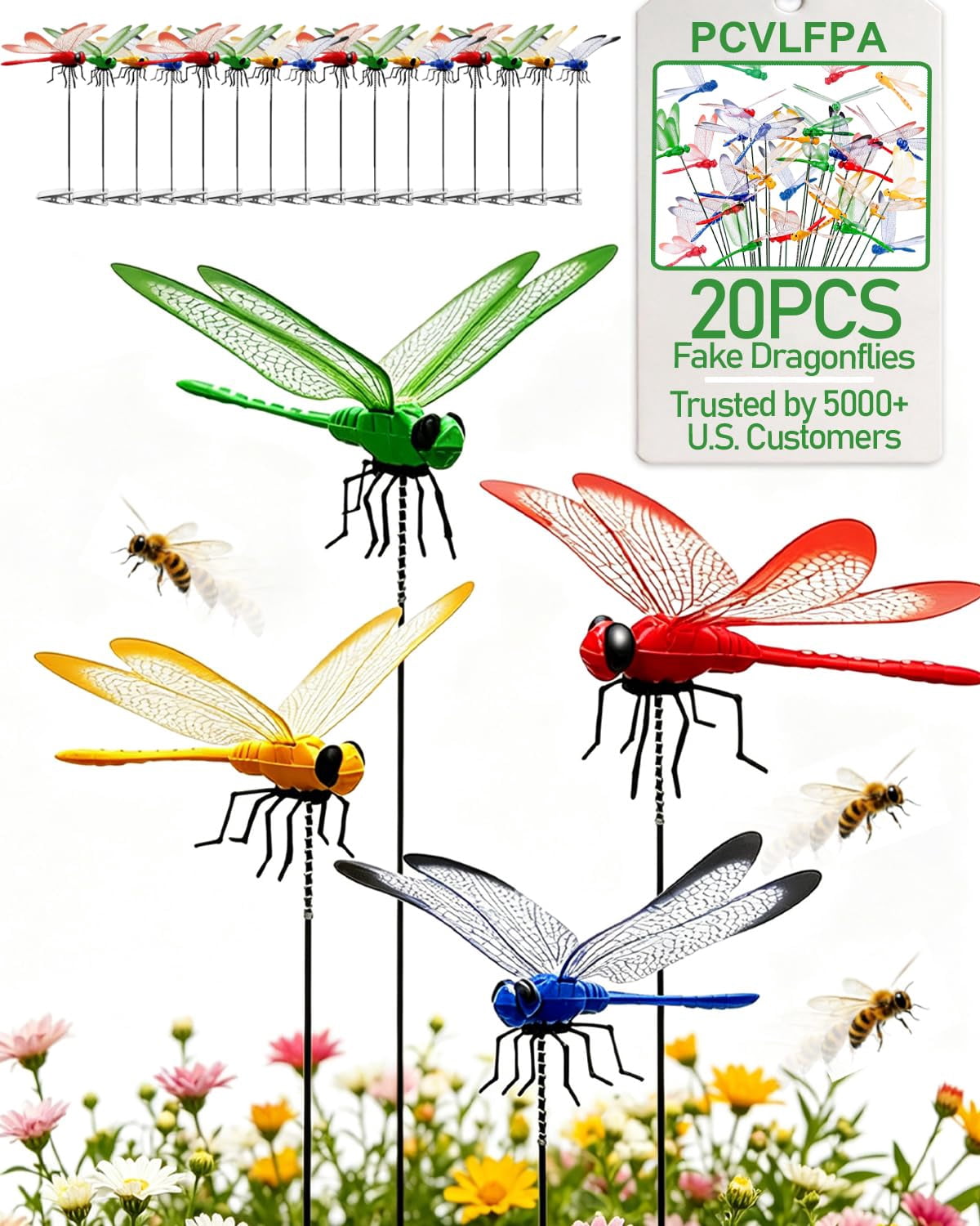 20 PCS Dragonfly Clips to Keep Bugs Away,Fake Dragon Flies,Clip on Dragonflies for Bug Repellent,Realistic Fly Decoy Wasp Deterrent,3D Outdoor Garden Artificial Hat Rod Stakes Gardening Decor