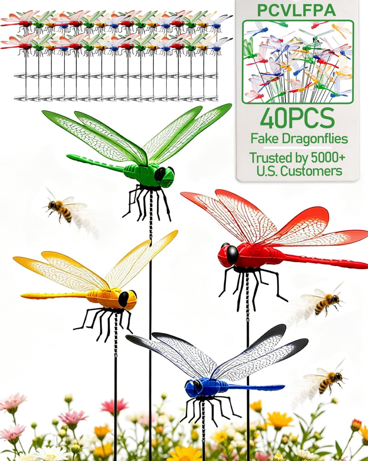 20 PCS Dragonfly Clips to Keep Bugs Away,Fake Dragon Flies,Clip on Dragonflies for Bug Repellent,Realistic Fly Decoy Wasp Deterrent,3D Outdoor Garden Artificial Hat Rod Stakes Gardening Decor