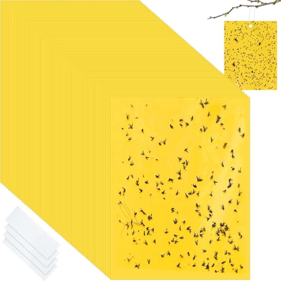 20-PCS Dual-Sided Yellow Sticky Traps for Flying Plant Insect Such as Fungus Gnats, Whiteflies, Aphids, Leafminers,Thrips