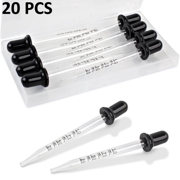 20 PCS Eye dropper, 1ml Glass Dropper with Rubber Cap, Clear Dropper Syringe Eyedropper Tool for Liquid Medicine,Essential Oils,Lab and Measuring