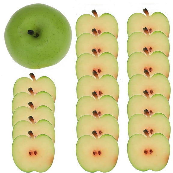 20 PCS Fake Green Apple Artificial Apple Slices Decoration Simulation Lifelike Fruit Food Model Decor for Table Home Cabinet Party Wedding Centerpieces