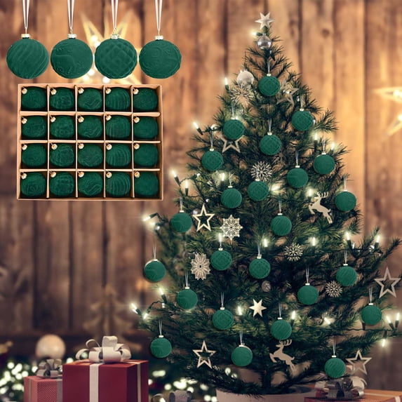 20 PCS Flocked Velvet Christmas Ball Ornaments, 2.4 inch Shatterproof Embossed Hanging Baubles, Soft Textured Spheres for Rustic Farmhouse Indoor Family Xmas Tree Holiday Decor