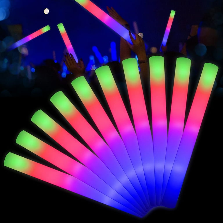 EXCECAR 24 Pcs Light Up Foam Sticks,LED Glow Foam Sticks Batons with 3  Modes Colorful Flashing Effect, Glow in The Dark for Birthday Wedding  Halloween