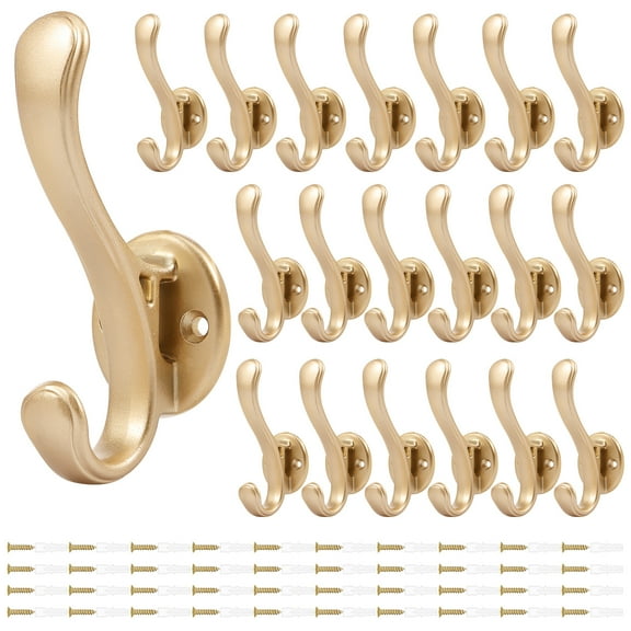 20 PCS Gold Coats Hooks Kit Solid Versatile Brass Wall Gold Hooks Set Smooth Golden Metal Hooking Hanger Wall Mounted for Your Bedroom