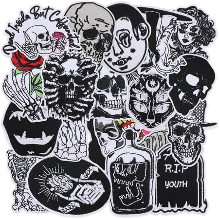 20 PCS Goth Embroidered Iron On Patches for Clothes,Cool Skull Sew On Applique Patches for Hat,Backpack,Jackets,Jeans,Funny Punk Embroidery Patch for Adult