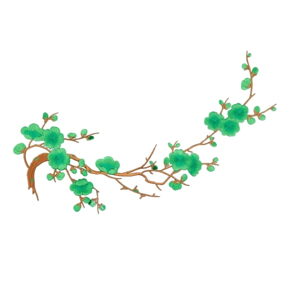20 PCS Green Vintage Plum Blossom Iron on Patch, Embroidery Flower Vines Sew on Patches, Embroidered Floral Appliques for Wedding Dress Decoration Repair DIY Craft