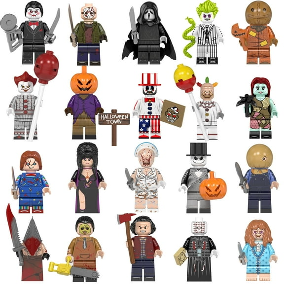 20 PCS Halloween Minifigures Building Blocks Toys, 1.77 inch Horror Movie Character Action Figures Building Kits for Gifts Cake Decorations Collectible