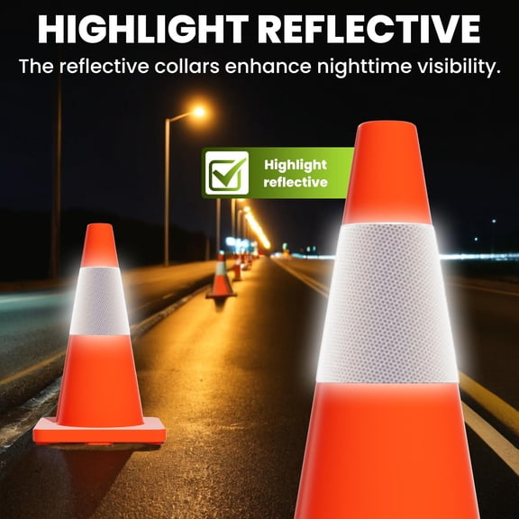 (20 PCS) Heavy-Base 18.1-inch PVC Traffic Cones -Reflective, Space-Saving for Road Construction Sites