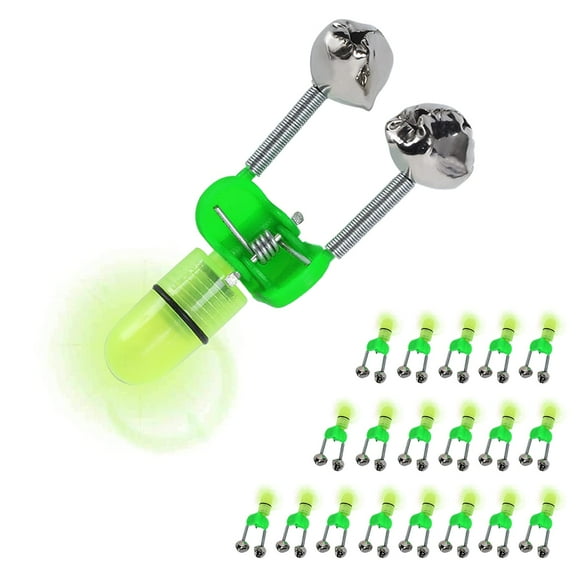 20 PCS LED Night Fishing Bite Bait Alarm 2 Bells Light Rod Tip Clip Alert Ring