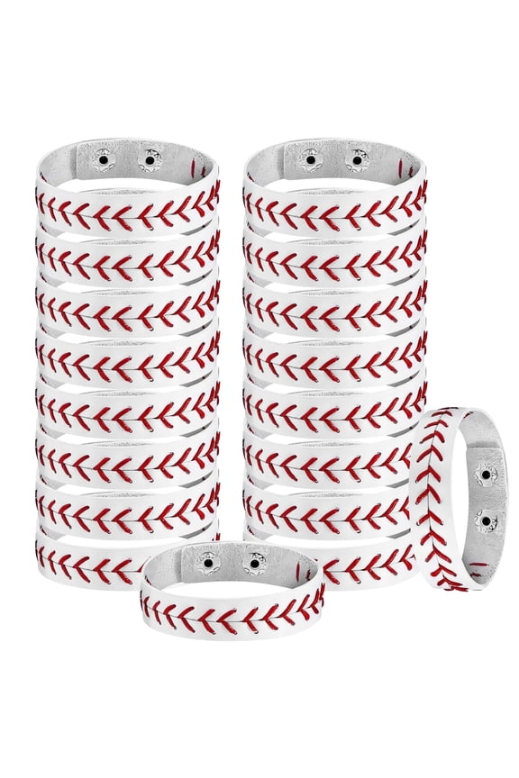 20 Pack Baseball Bracelets, Sports Wristbands with Adjustable Snap Closure for Team Gifts, Sports Fans & Baseball Party Favors