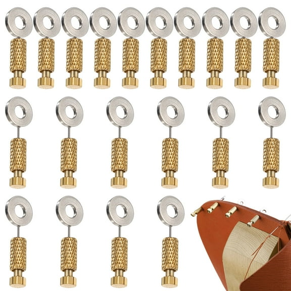 20 PCS Leather Suture Positioning Needles, DIY Leathercraft Located Needles for 1-12 mm Thickness, Knurling Brass Leather Locking Pins, Leather Project Stitching Fixed Needles