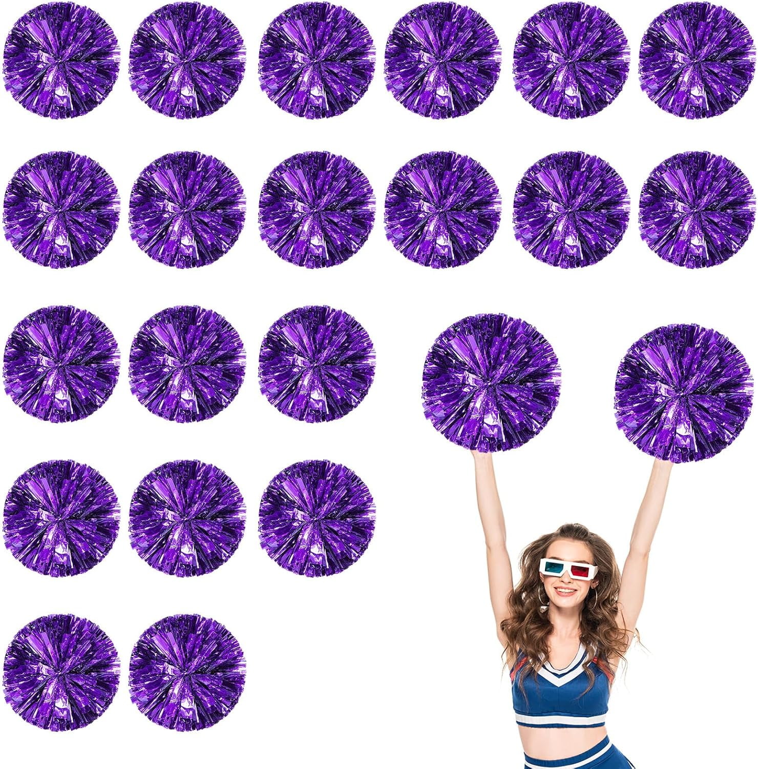 20 PCS Metallic Cheerleading Pom Pom for Team Spirit Sports Dance Cheering Kids Adults-Ring Style