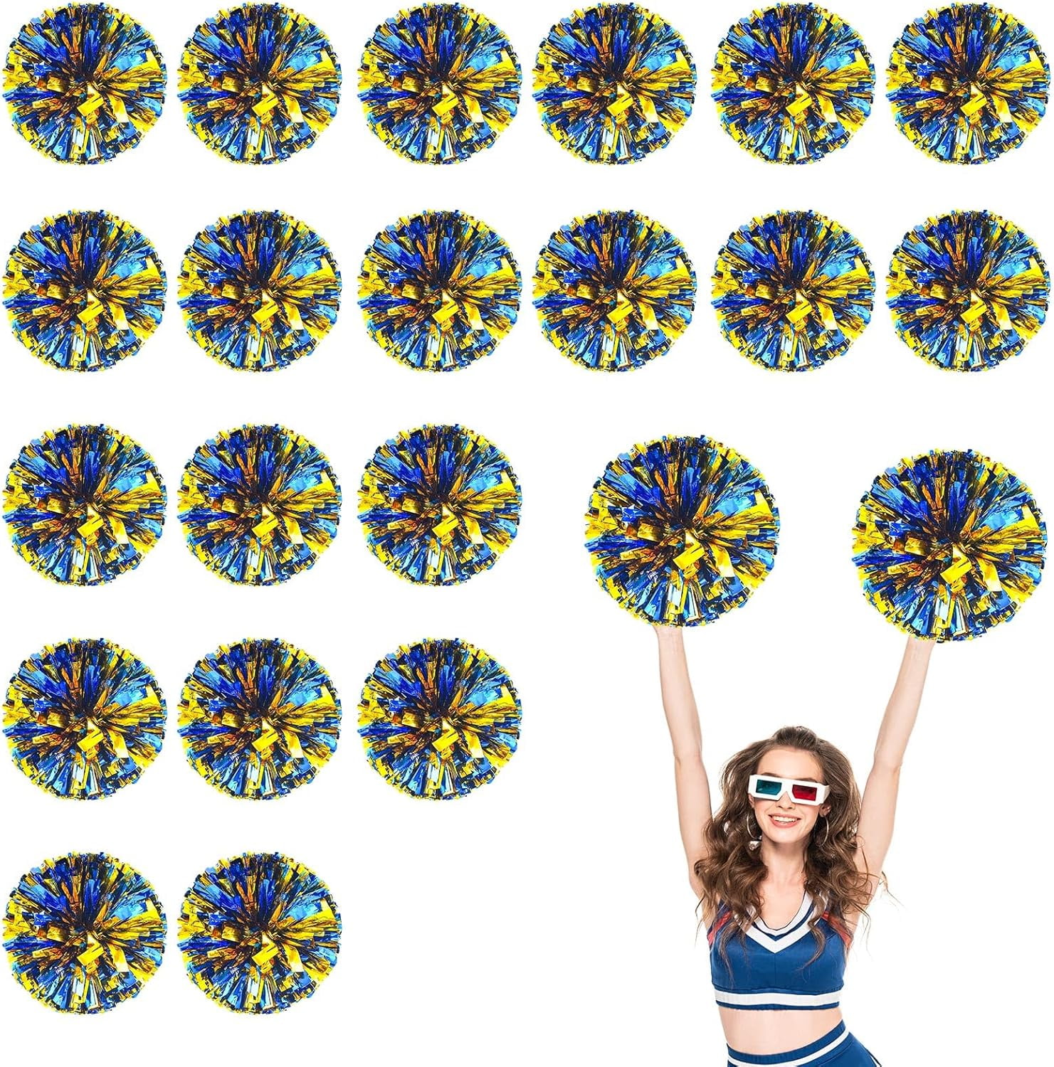 20 PCS Metallic Cheerleading Pom Pom for Team Spirit Sports Dance Cheering Kids Adults-Ring Style
