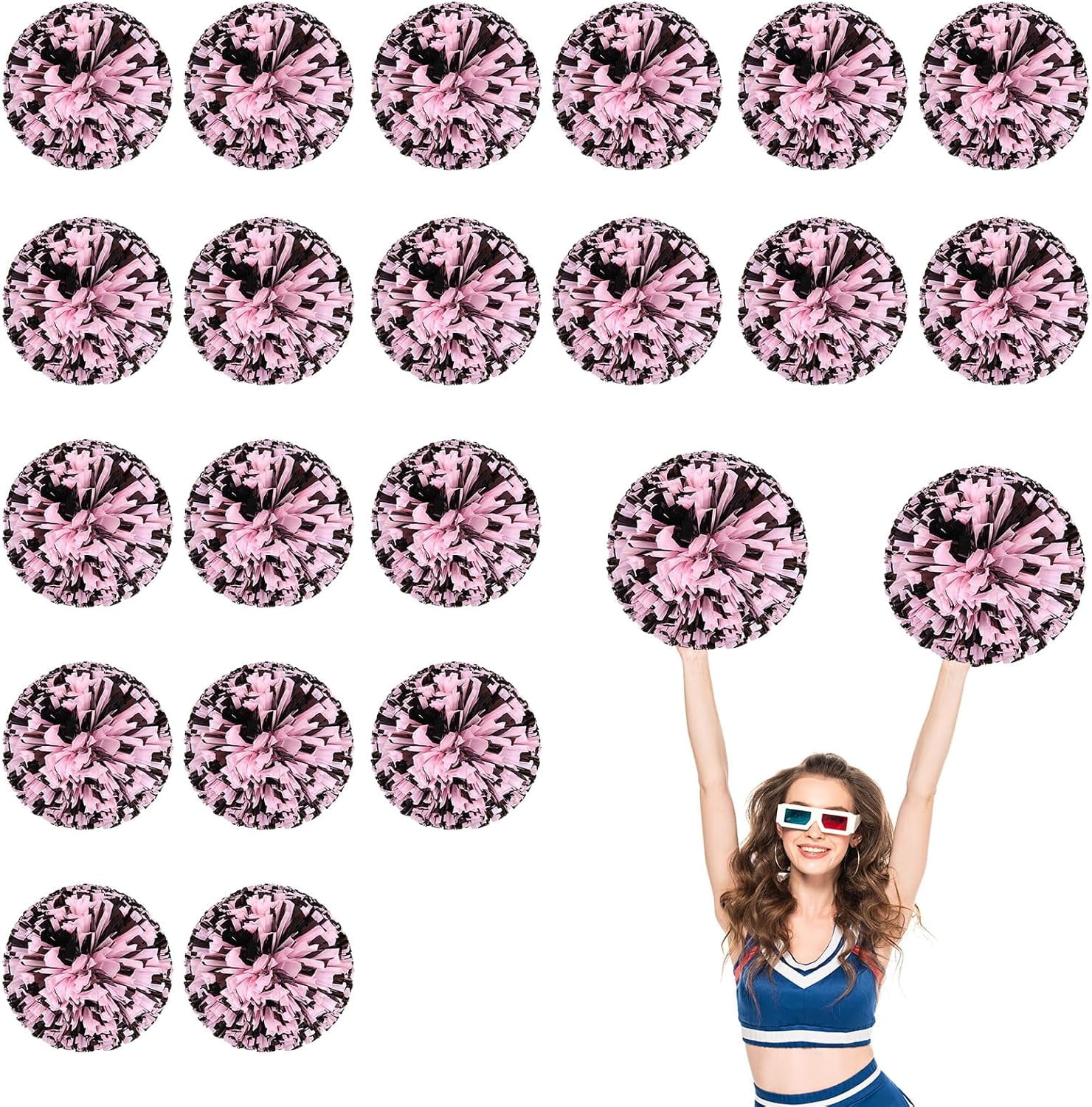 20 PCS Metallic Cheerleading Pom Pom for Team Spirit Sports Dance Cheering Kids Adults-Ring Style