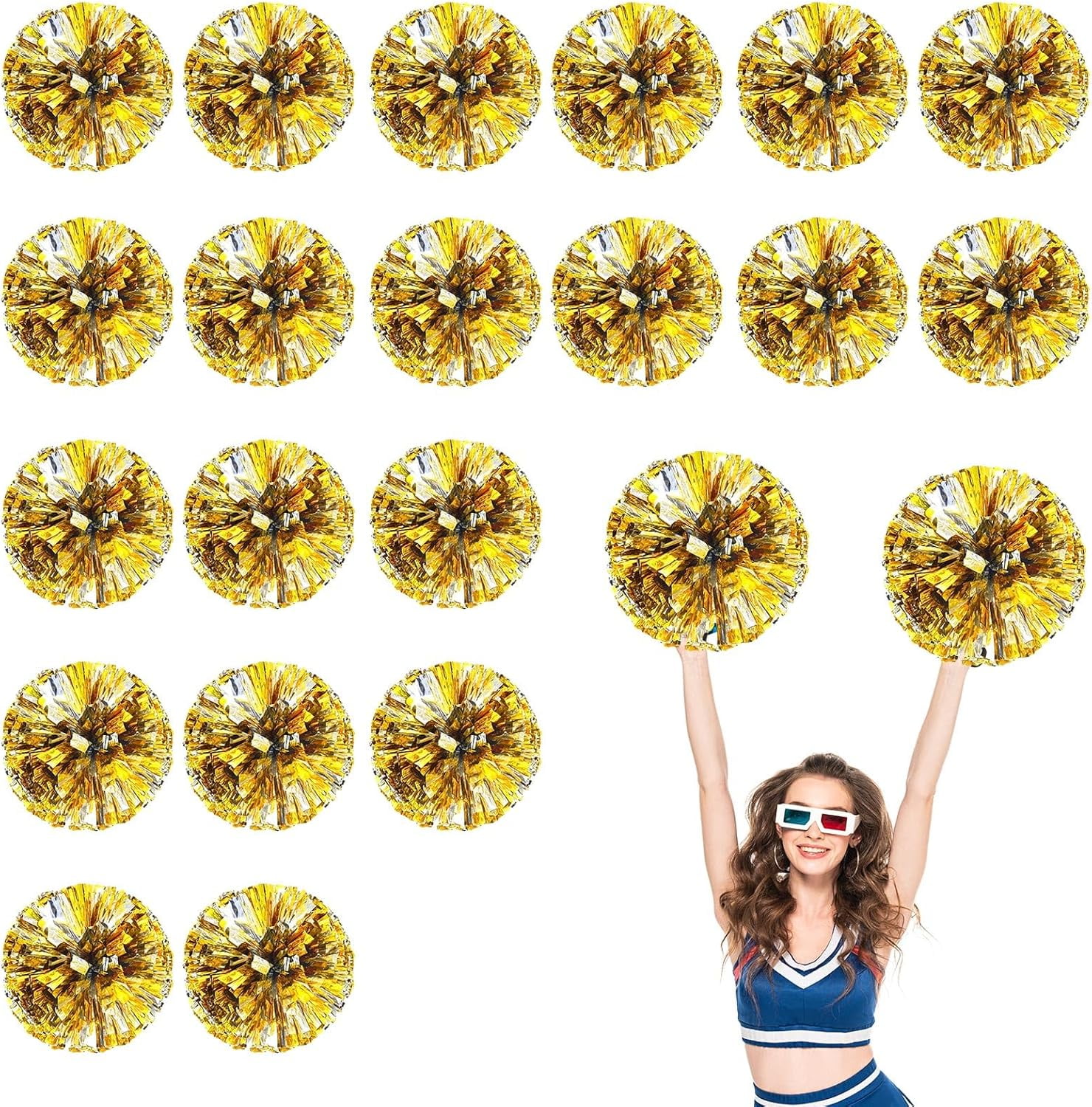 20 PCS Metallic Cheerleading Pom Pom for Team Spirit Sports Dance Cheering Kids Adults-Ring Style