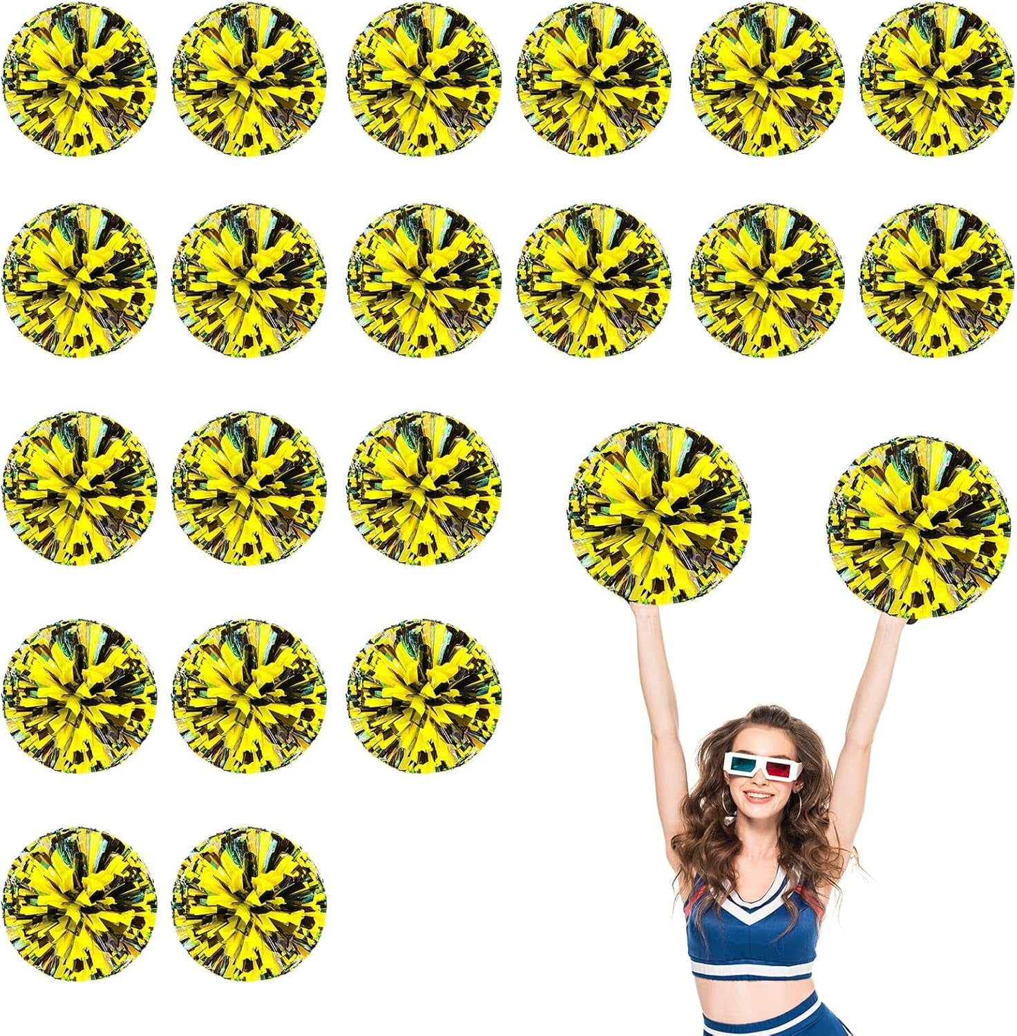 20 PCS Metallic Cheerleading Pom Pom for Team Spirit Sports Dance Cheering Kids Adults-Ring Style
