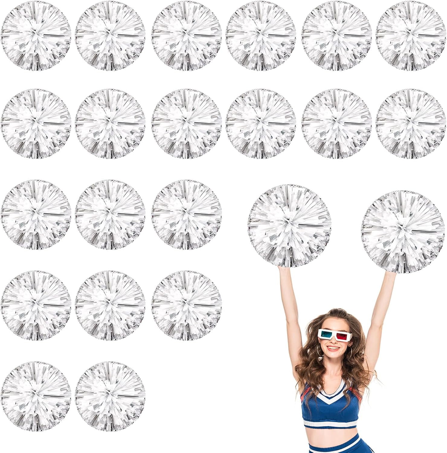 20 PCS Metallic Cheerleading Pom Pom for Team Spirit Sports Dance Cheering Kids Adults-Ring Style