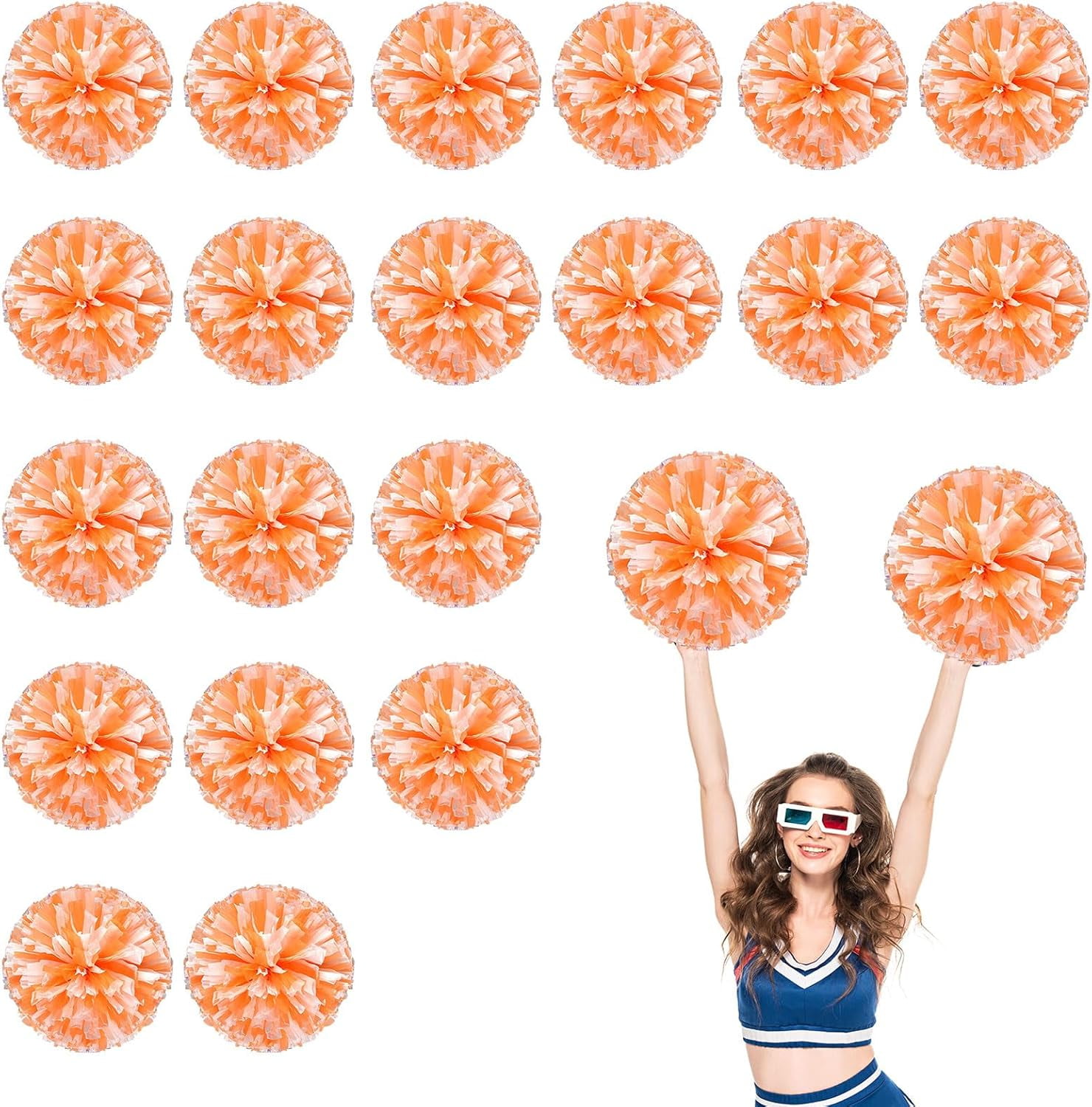 20 PCS Metallic Cheerleading Pom Pom for Team Spirit Sports Dance Cheering Kids Adults-Ring Style