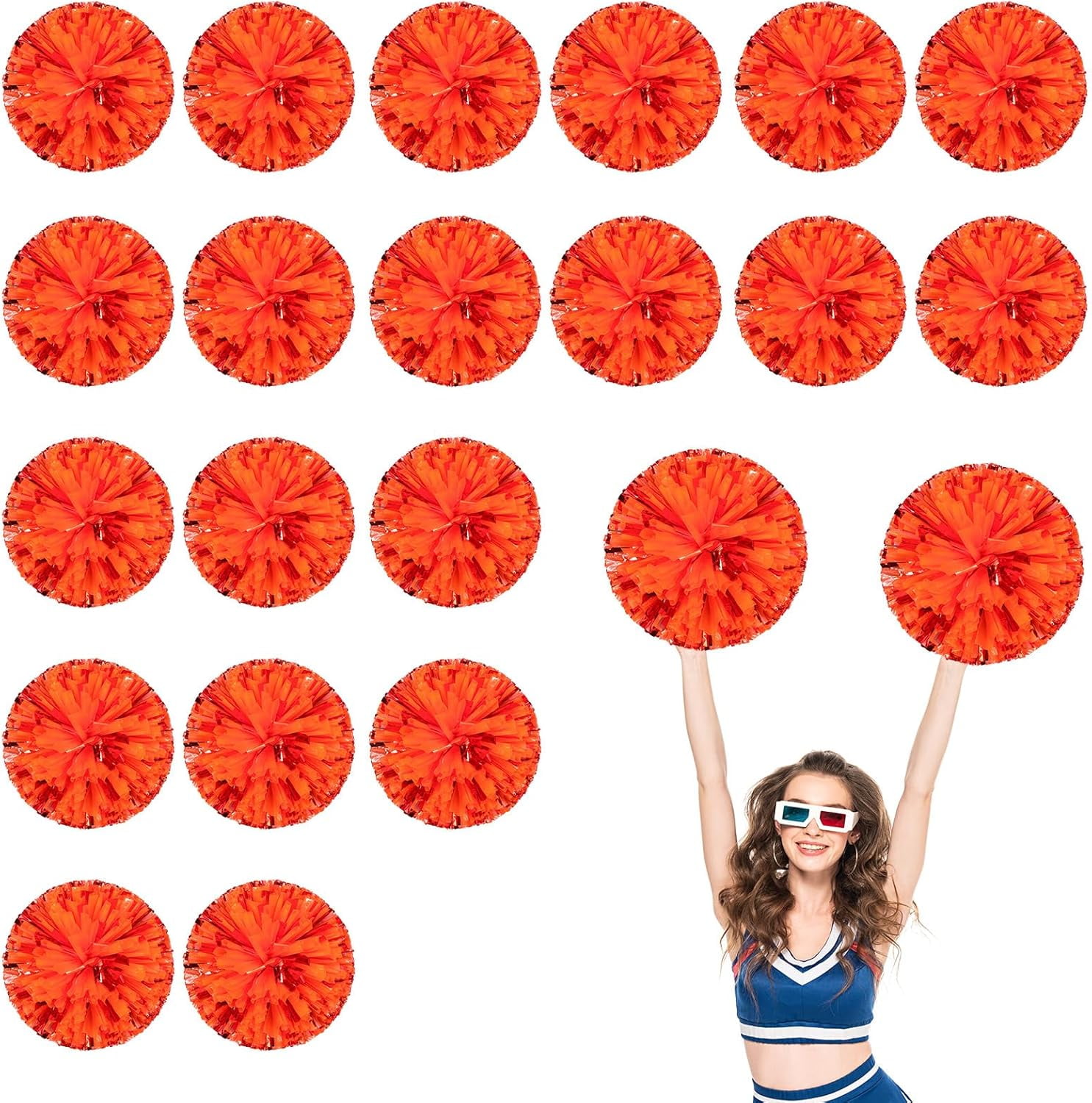 20 PCS Metallic Cheerleading Pom Pom for Team Spirit Sports Dance Cheering Kids Adults-Ring Style