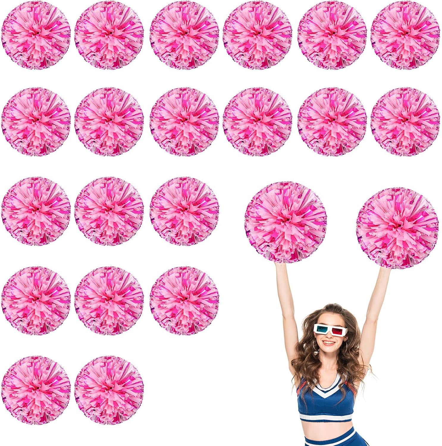 20 PCS Metallic Cheerleading Pom Pom for Team Spirit Sports Dance Cheering Kids Adults-Ring Style