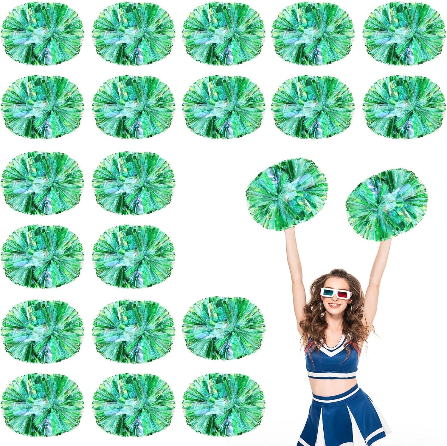 20 PCS Metallic Cheerleading Pom Pom for Team Spirit Sports Dance Cheering Kids Adults