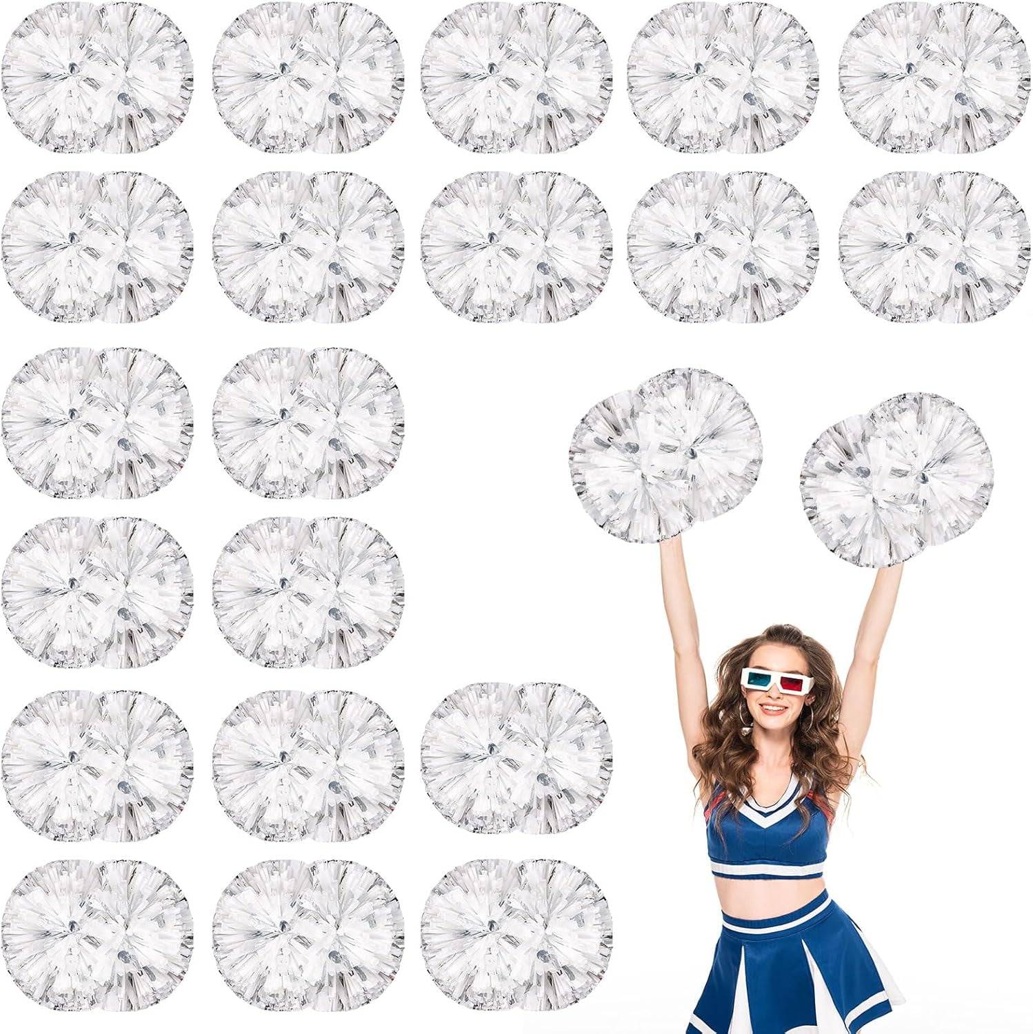 20 PCS Metallic Cheerleading Pom Pom for Team Spirit Sports Dance Cheering Kids Adults