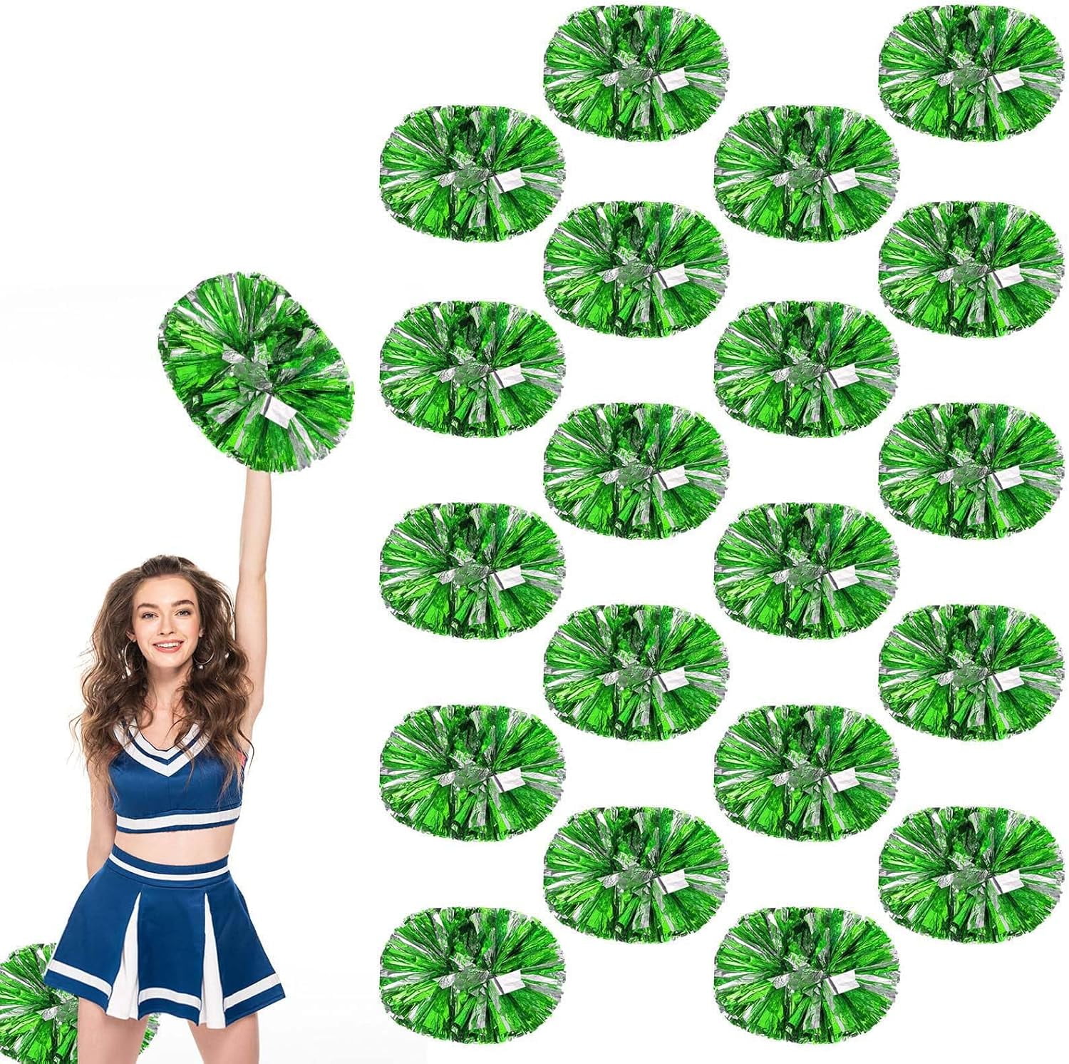 20 PCS Metallic Cheerleading Pom Pom for Team Spirit Sports Dance Cheering Kids Adults.