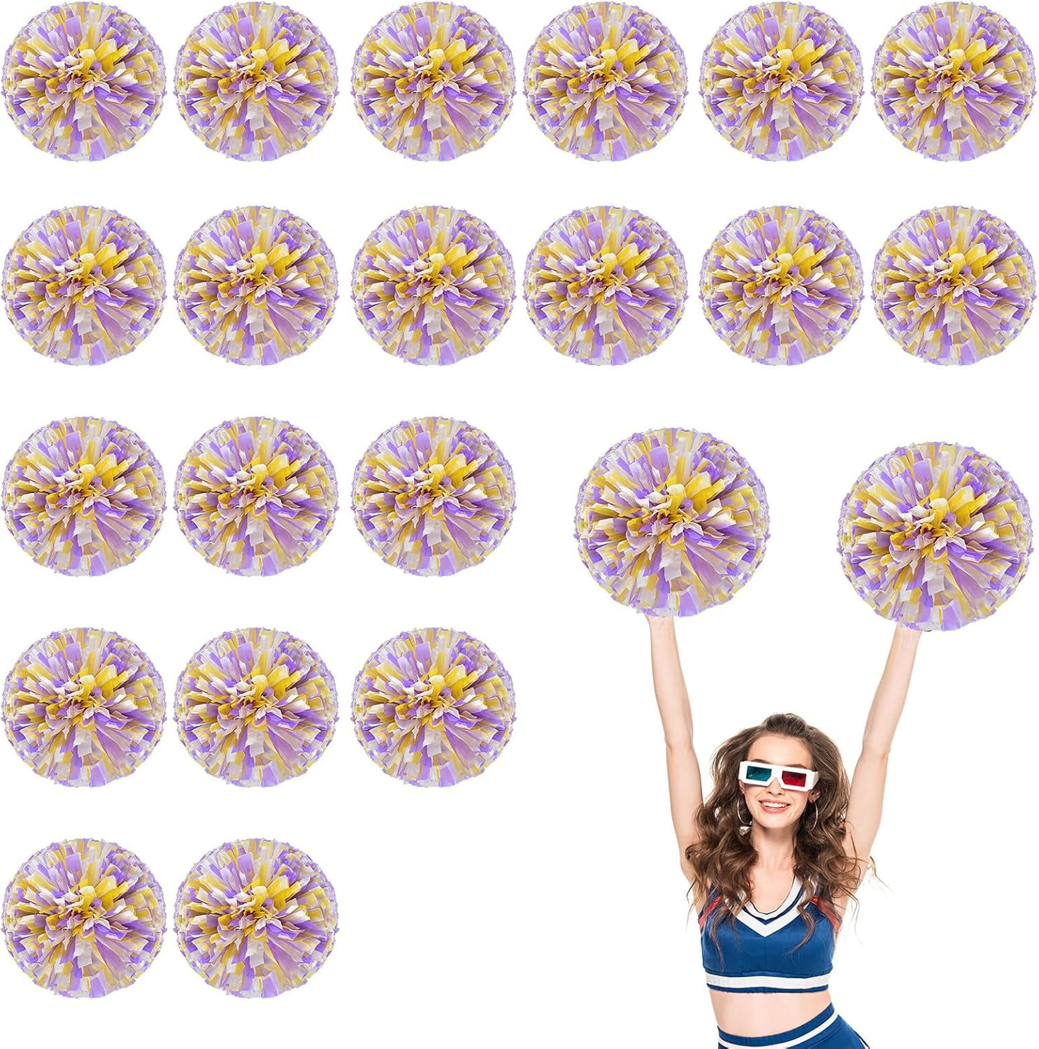 20 PCS Metallic Cheerleading Pom Pom for Team Spirit Sports Dance Cheering Kids Adults