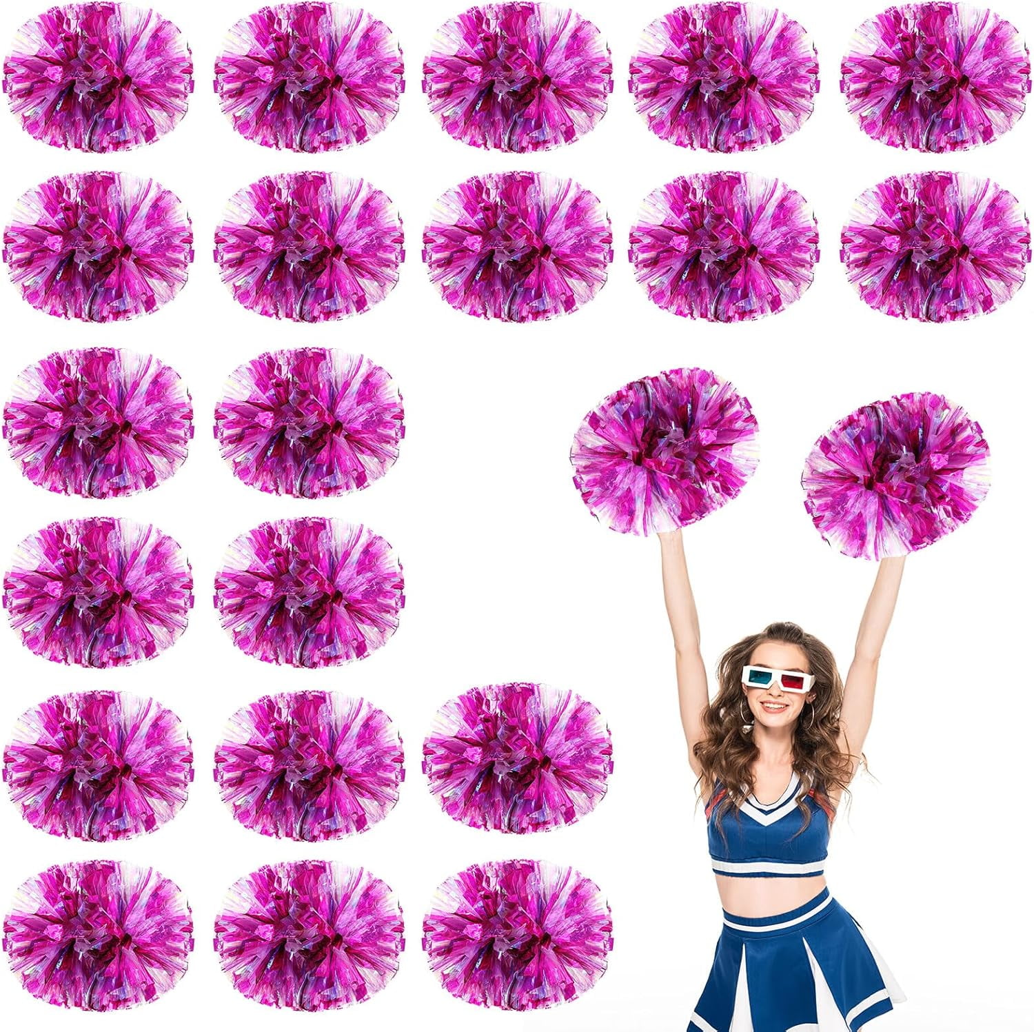 20 PCS Metallic Cheerleading Pom Pom for Team Spirit Sports Dance Cheering Kids Adults