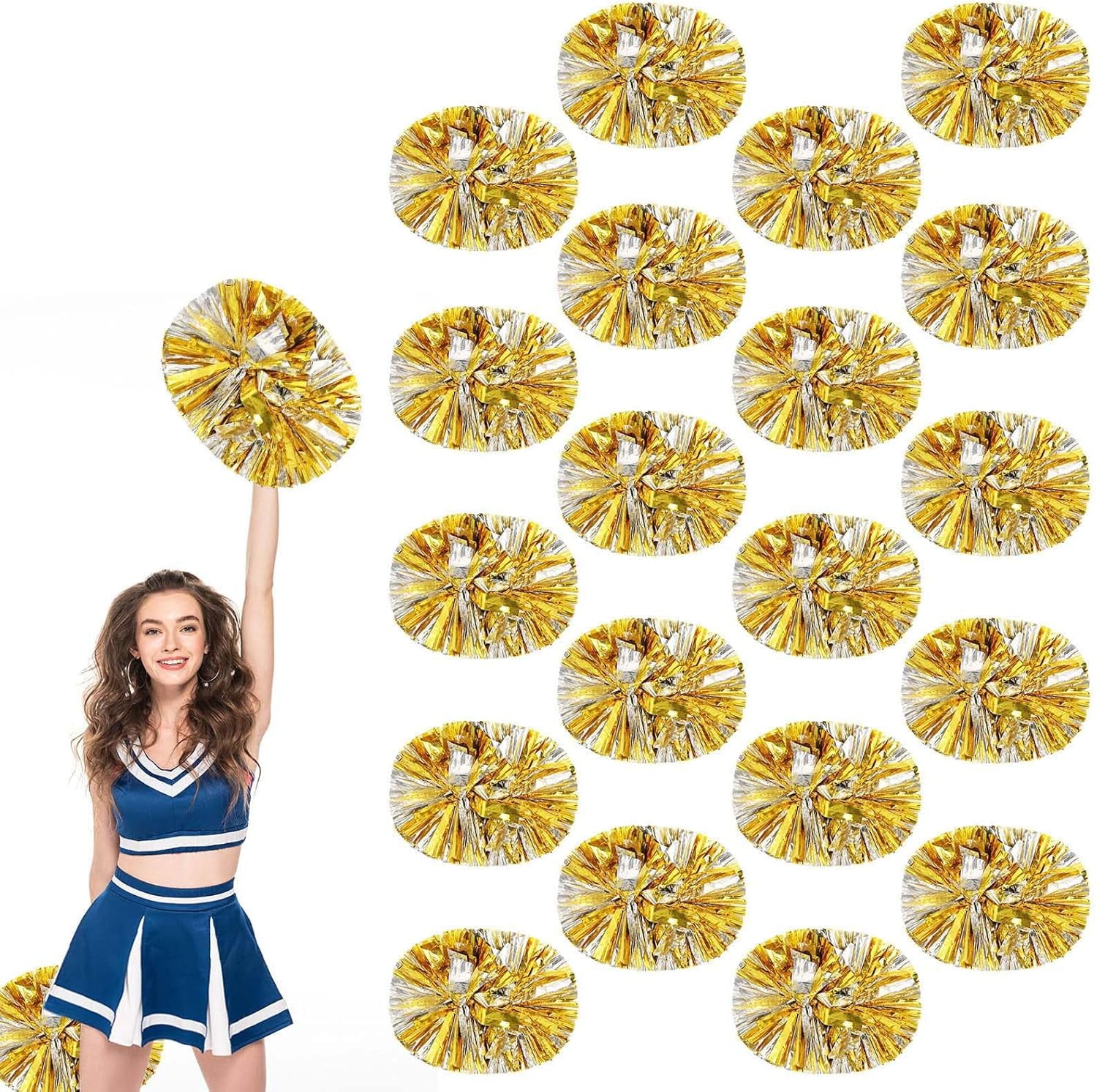 20 PCS Metallic Cheerleading Pom Pom for Team Spirit Sports Dance Cheering Kids Adults.