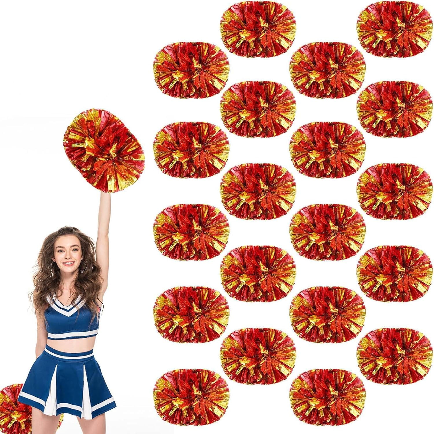 20 PCS Metallic Cheerleading Pom Pom for Team Spirit Sports Dance Cheering Kids Adults.