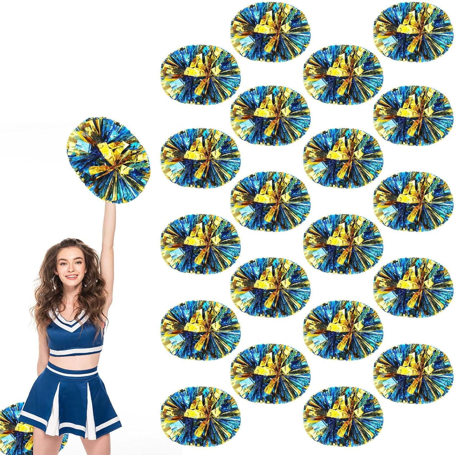 20 PCS Metallic Cheerleading Pom Pom for Team Spirit Sports Dance Cheering Kids Adults.