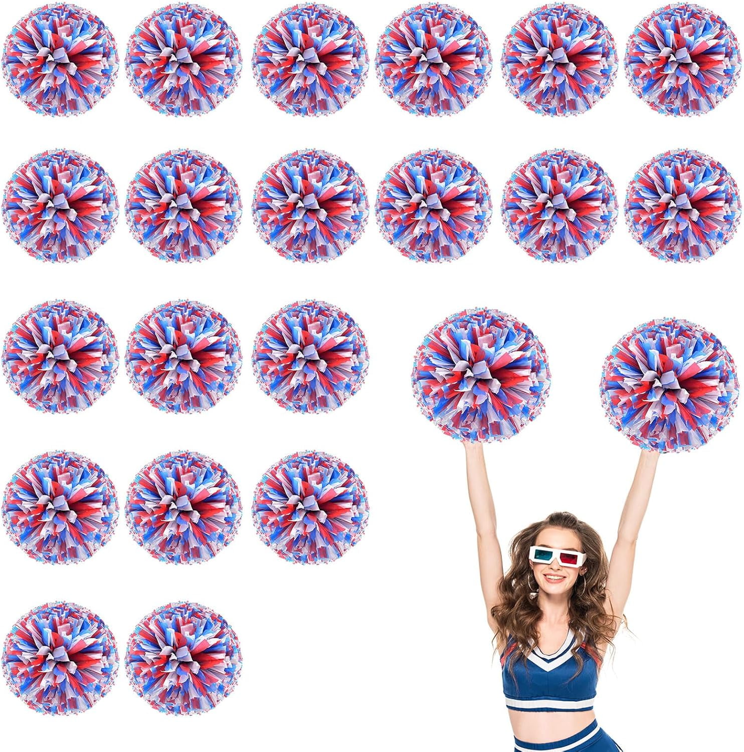 20 PCS Metallic Cheerleading Pom Pom for Team Spirit Sports Dance Cheering Kids Adults-Ring Style