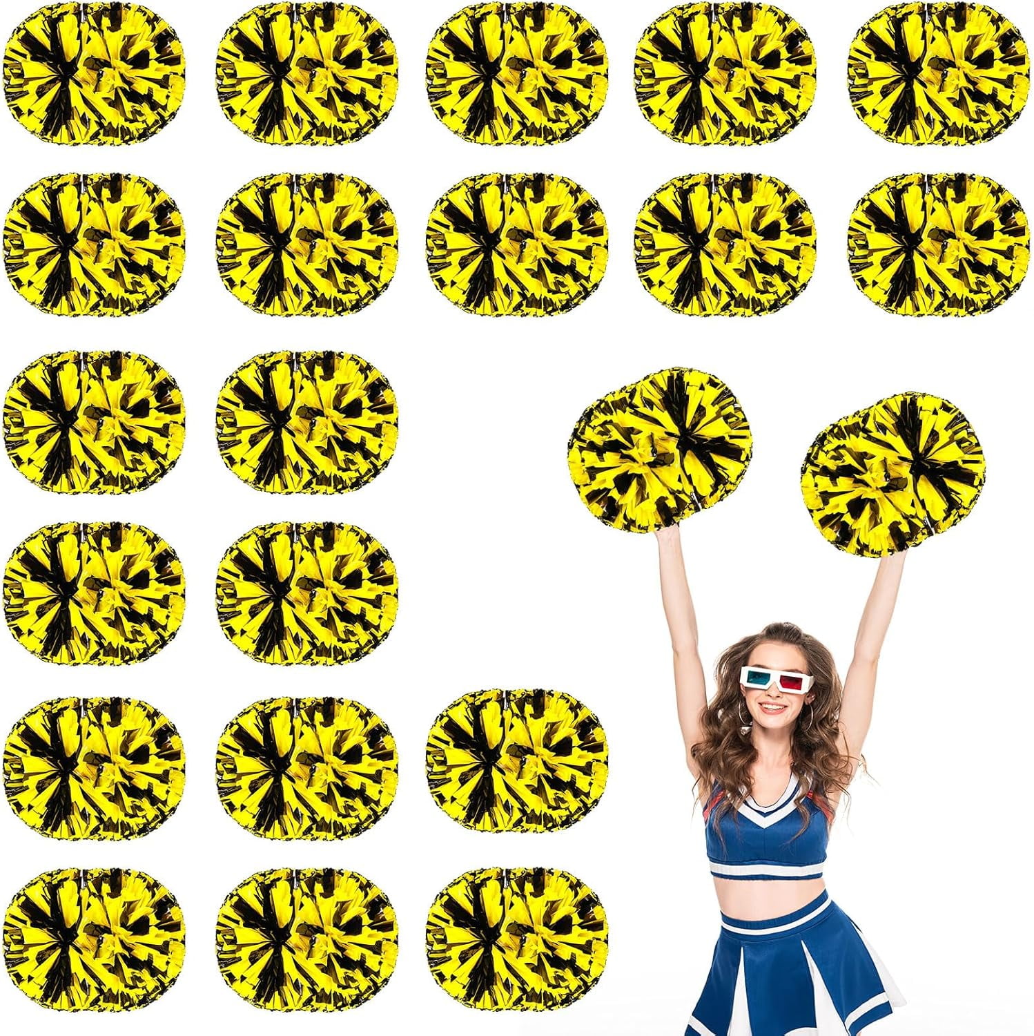 20 PCS Metallic Cheerleading Pom Pom for Team Spirit Sports Dance Cheering Kids Adults