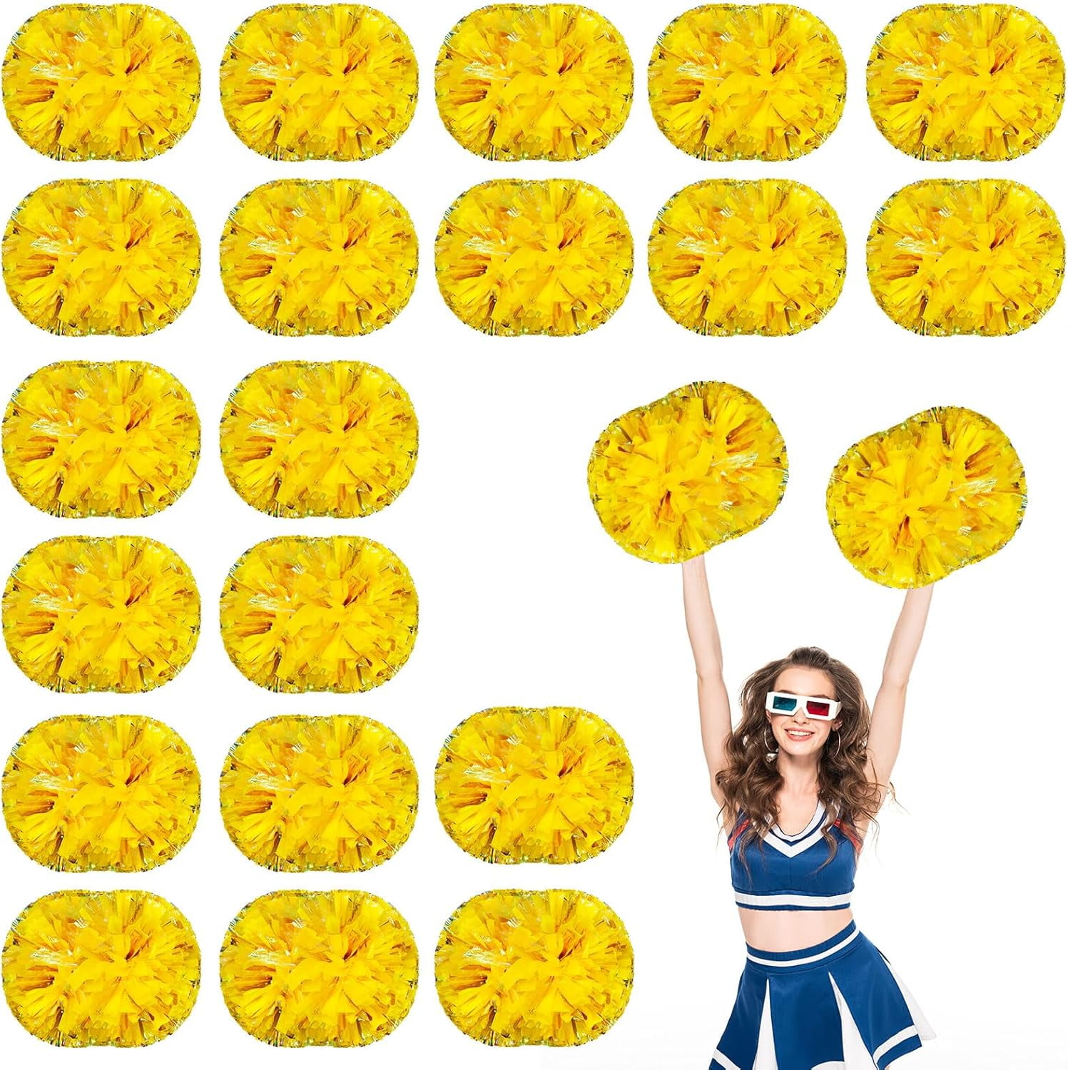 20 PCS Metallic Cheerleading Pom Pom for Team Spirit Sports Dance Cheering Kids Adults
