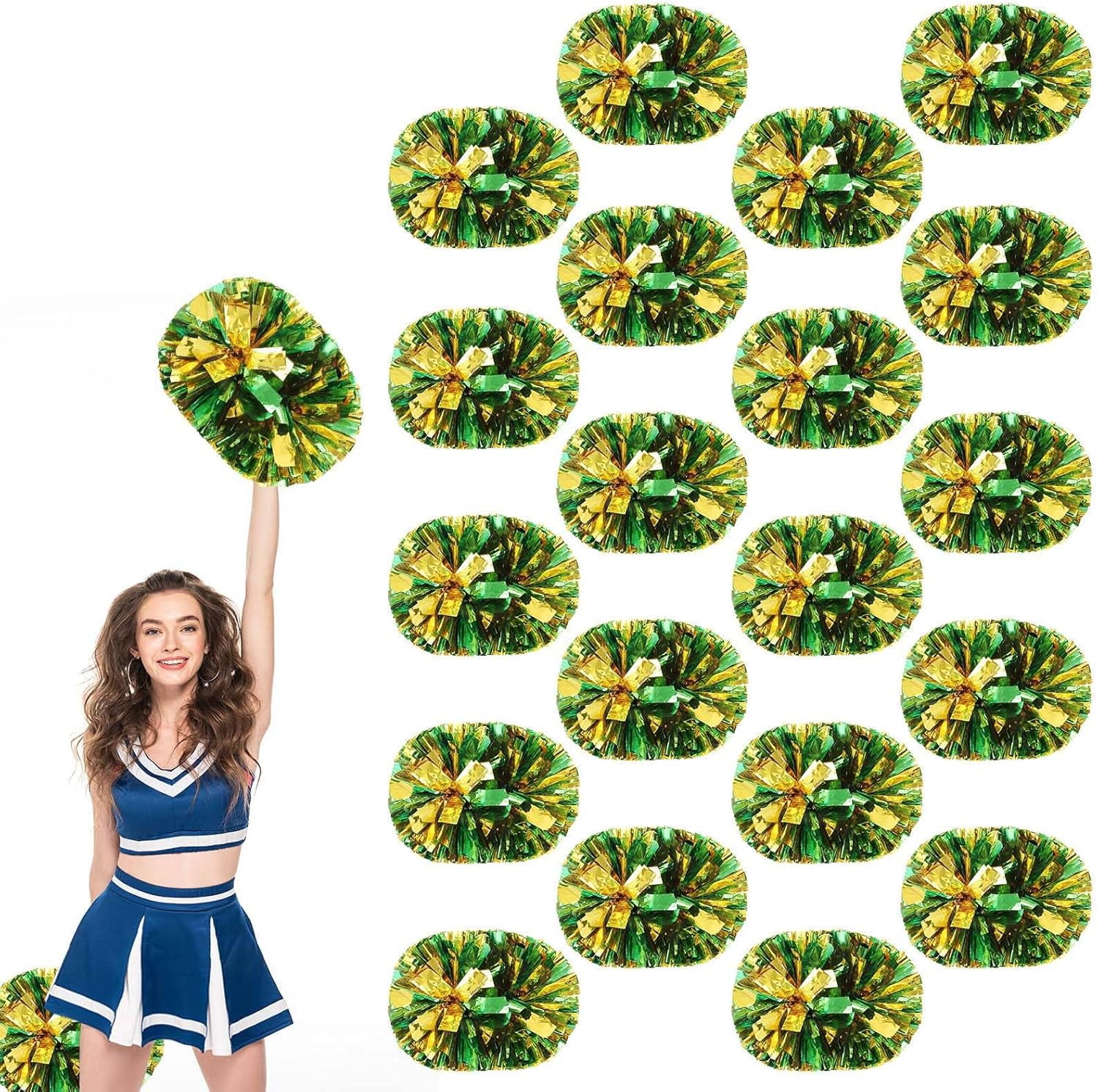 20 PCS Metallic Cheerleading Pom Pom for Team Spirit Sports Dance Cheering Kids Adults.