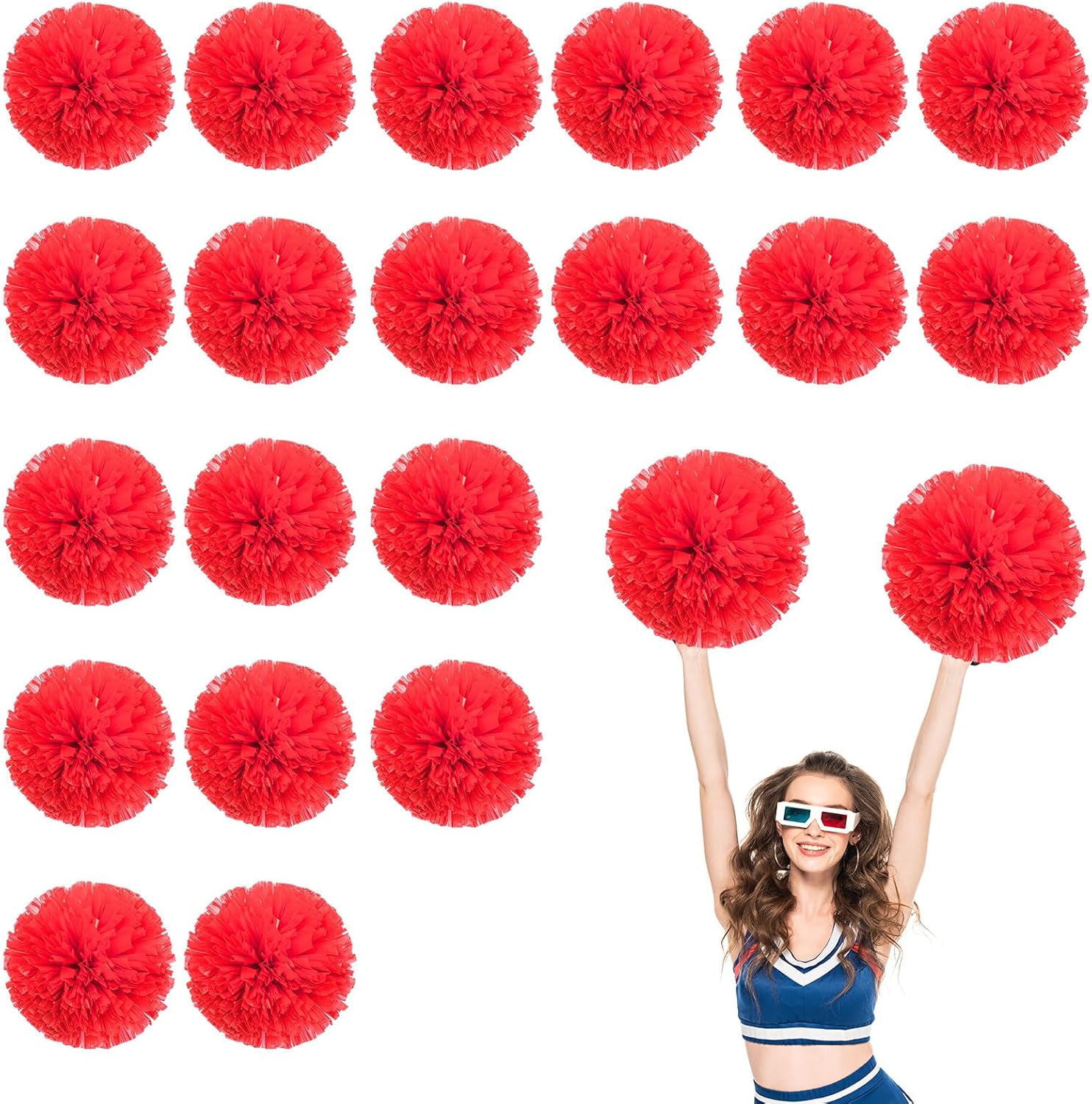 20 PCS Metallic Cheerleading Pom Pom for Team Spirit Sports Dance Cheering Kids Adults-Ring Style
