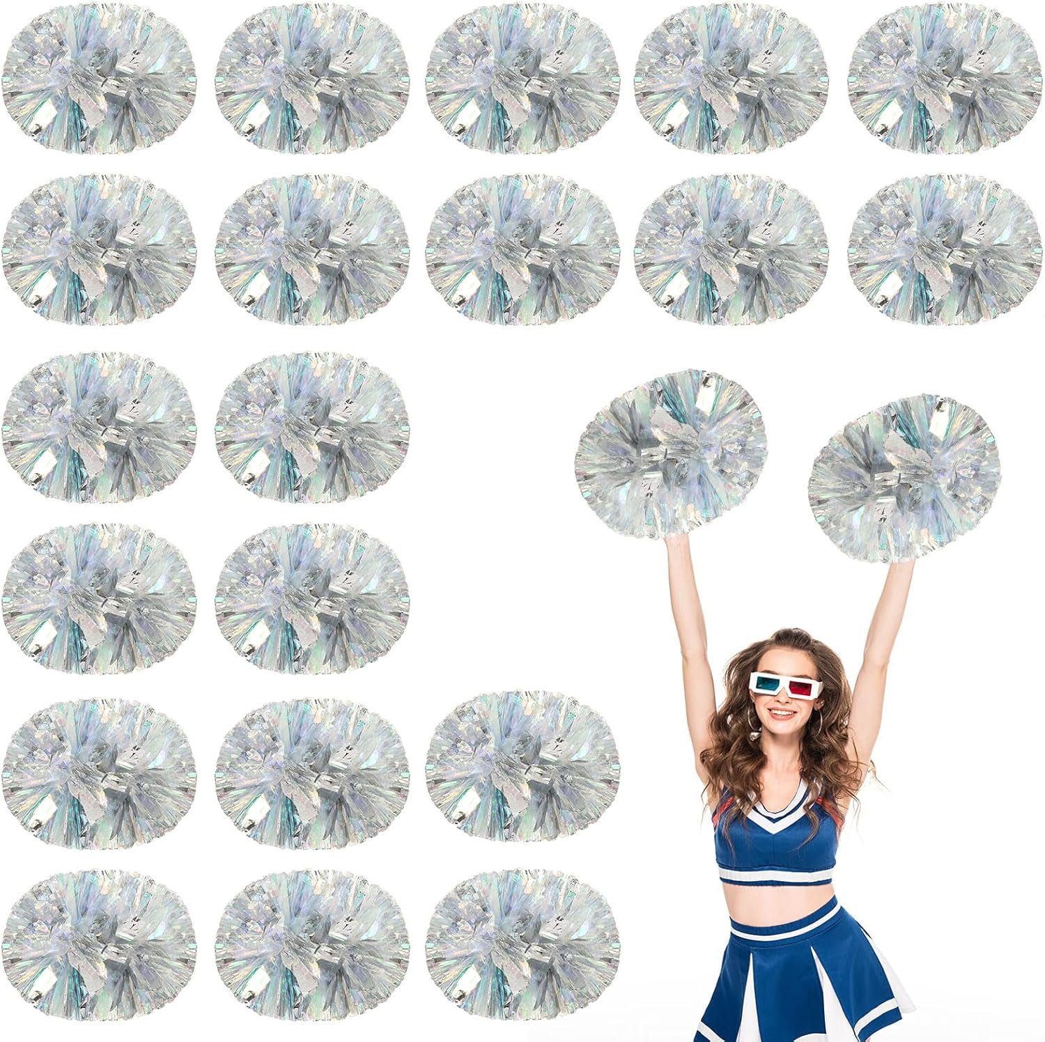 20 PCS Metallic Cheerleading Pom Pom for Team Spirit Sports Dance Cheering Kids Adults