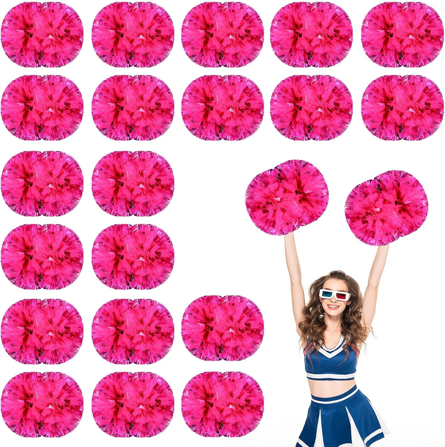 20 PCS Metallic Cheerleading Pom Pom for Team Spirit Sports Dance Cheering Kids Adults