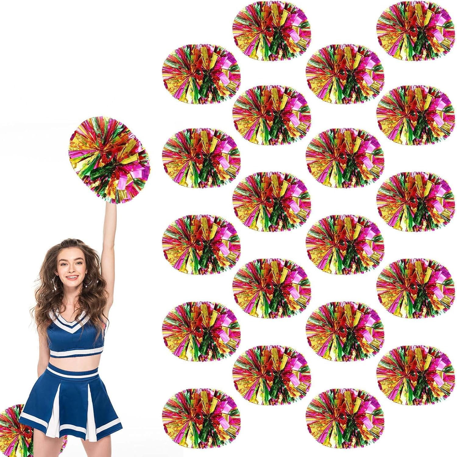 20 PCS Metallic Cheerleading Pom Pom for Team Spirit Sports Dance Cheering Kids Adults.
