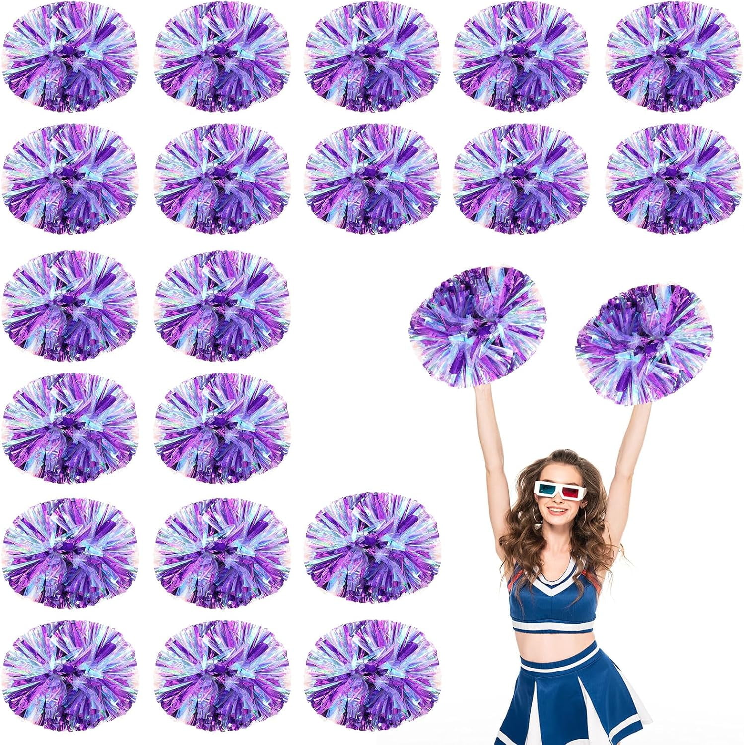 20 PCS Metallic Cheerleading Pom Pom for Team Spirit Sports Dance Cheering Kids Adults
