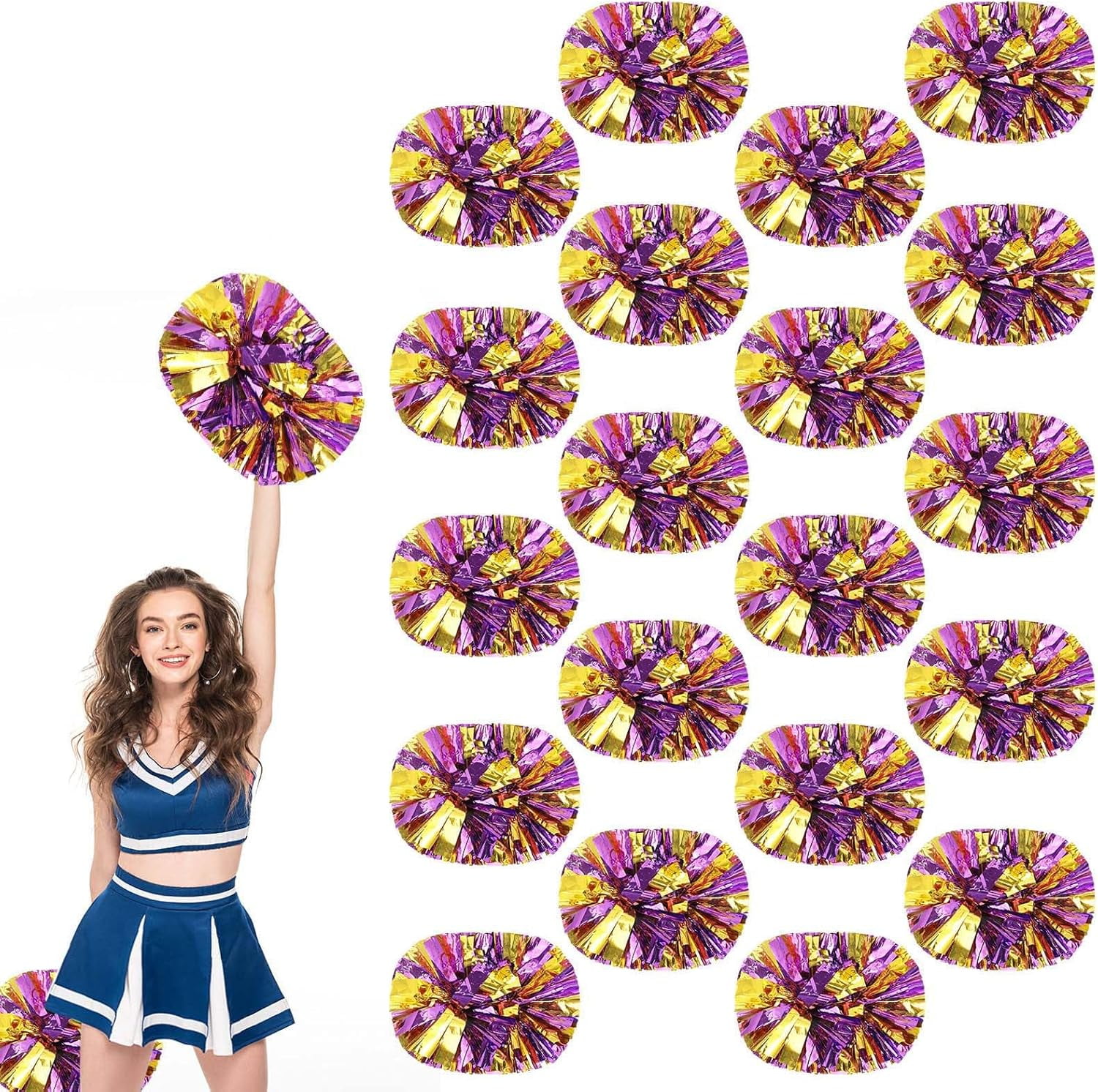 20 PCS Metallic Cheerleading Pom Pom for Team Spirit Sports Dance Cheering Kids Adults.